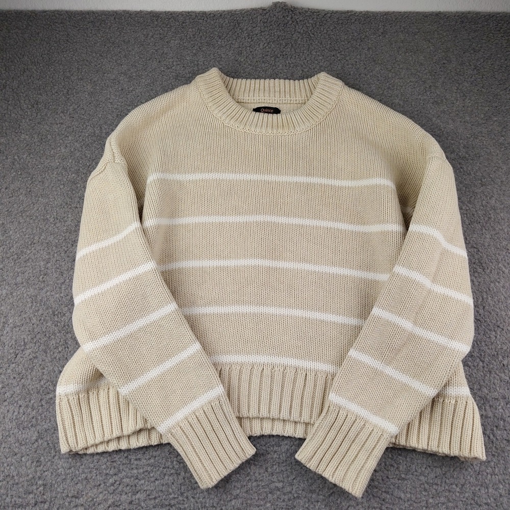 Quince Sweater Sz Medium Crop Fisherman Crewneck Striped 100% Organic Cotton EUC